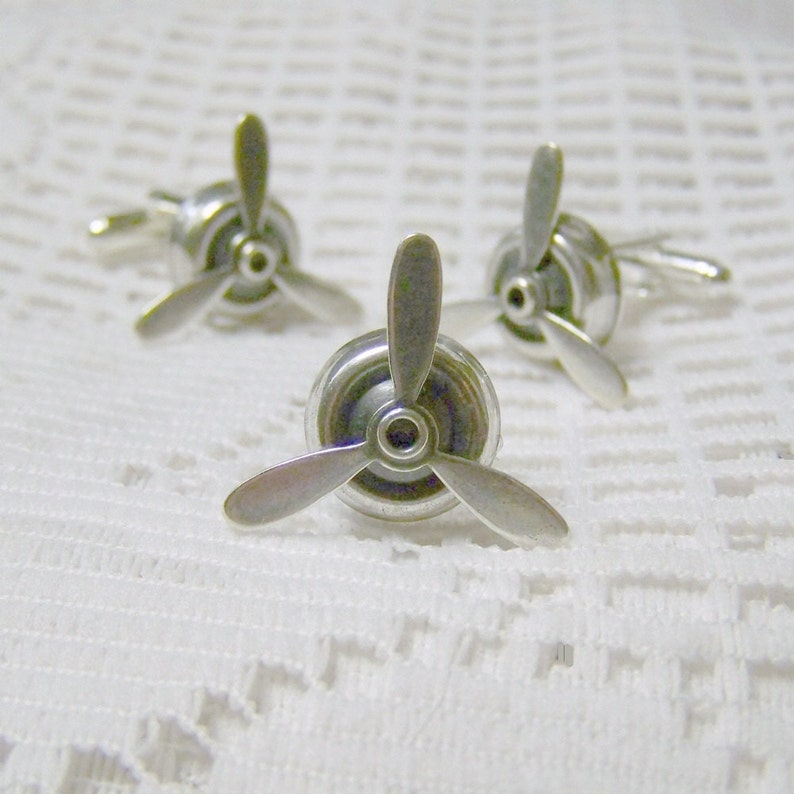 Spinning PROPELLER Silver Cuff Links STEAMPUNK Airplane Etsy