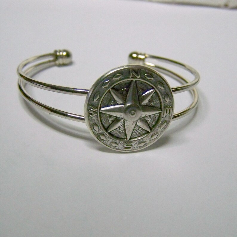 Compass Rose Bracelet Adjustable Silver Bangle Cuff Etsy