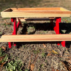Red Accented Chicknic Table, Squirrel Feeder, Bird Feeder Picnic Table, Chicken Feeder, Baby Chick Feeder, Baby Chick Accessories