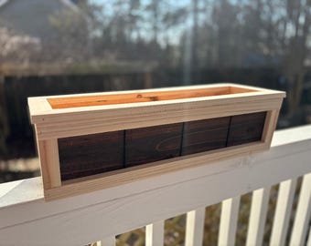 Wooden Planter Box for Deck Railing, Two Tone Cedar Window Planter Box, Handmade Rustic Garden Box, Outdoor Wooden Flower Pot