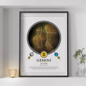 Zwillinge Sternzeichen Astrologie Kunst Poster, Konstellation Sterne Karte mit Nebel, Geburtstag Geschenk, Hochzeitsgeschenk, digitaler Download