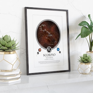 Skorpion Sternzeichen Astrologie Kunst Poster, Konstellation Sternenkarte mit Nebel, Geburtstagsgeschenk, Hochzeitsgeschenk, digitaler Download