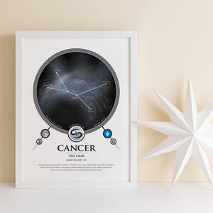 Krebs Sternzeichen Astrologie Kunst Poster, Konstellation Sternenkarte mit Nebel, Geburtstagsgeschenk, Hochzeitsgeschenk, digitaler Download