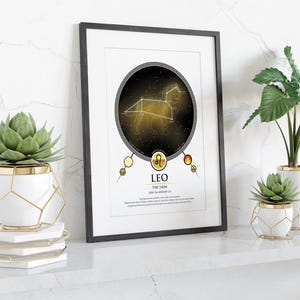Löwe Sternzeichen Astrologie Kunst Poster, Konstellation Sternenkarte mit Nebel, Geburtstagsgeschenk, Hochzeitsgeschenk, digitaler Download