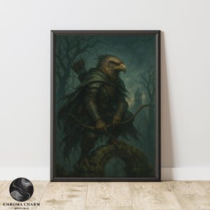 Eagle Ranger Art Print: Dark Fantasy Bird Archer Portrait (Digital Download)
