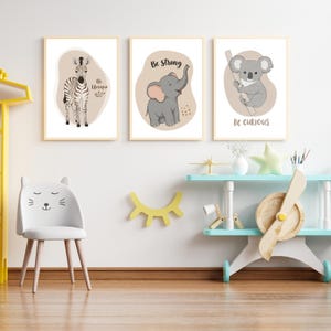 Safari Nursery Wall Art Set Of 3 Prints, Jungle Animal Printable Decor, Beige Safari Nursery, Inspirational Quotes, Safari Animal Wall Art