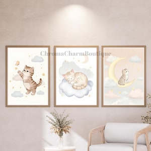 Kitten Nursery Print Set: Pastel Watercolor Cat Wall Art (Digital Download)