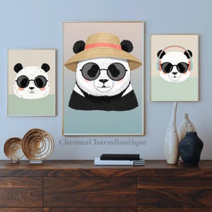 Panda Wearing Sunglasses & Headphones Print | Modern Nursery Wall Art | Stylish Animal Decor for Kids Room, Cute Gift Idea