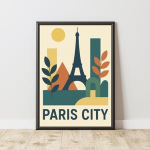 Eiffel Tower Paris Print: Bauhaus Mid-Century Modern Travel Poster (Digital Download