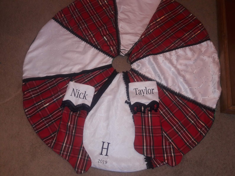 Personalized Christmas Tree Skirt and Stockings Set. Perfect Wedding