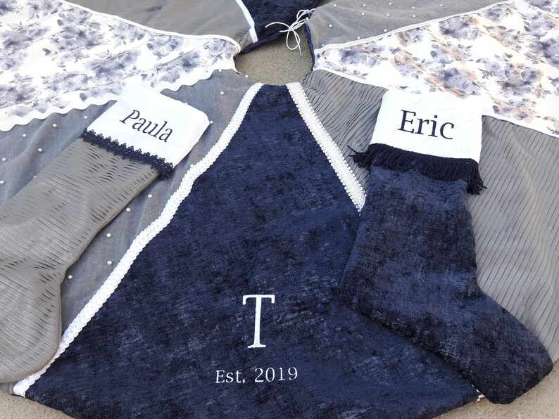 Personalized Christmas Tree Skirt and Stockings Set. Perfect Wedding