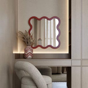 Wavy Wall Mirror – Funky Squiggle Mirror – Modern Irregular Wall Decor – Unique Statement Mirror for Living Room or Bedroom