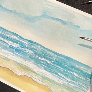 Seascape Watercolor | 6x8 Original Art | Not a Print | Coastal Style Artwork for Beach House Decor or Gift | Framed or Unframed