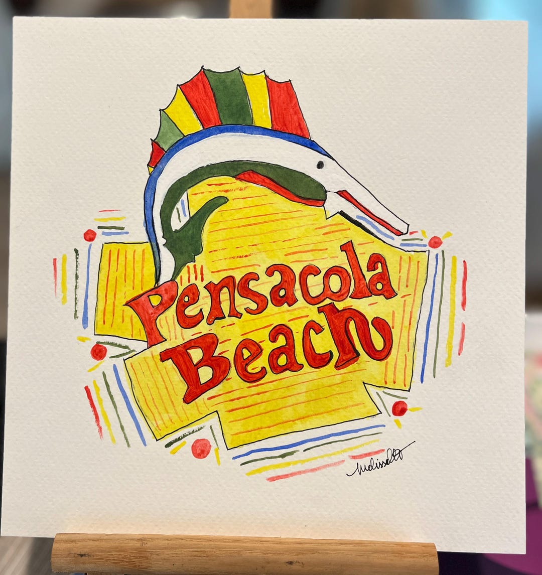 Pensacola Beach Sign Artwork, Hand Painted Iconic Florida Landmark, 8x8 ...
