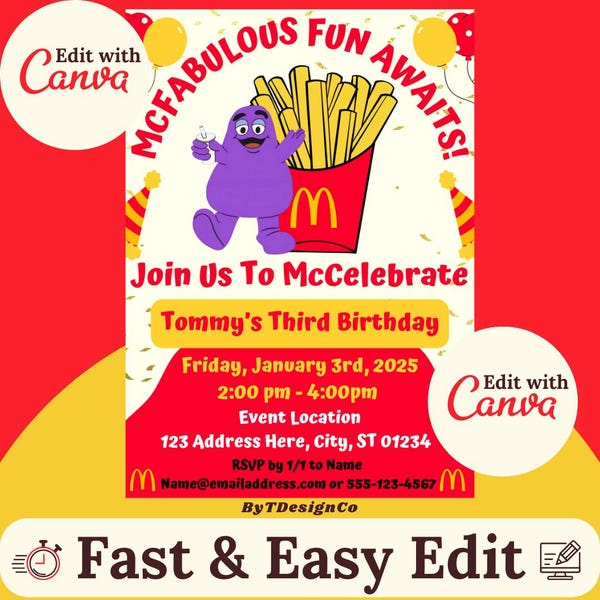 Mcdonalds Birthday Invitation - Etsy