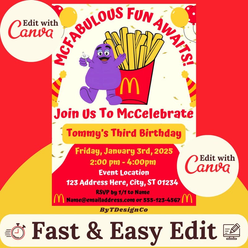 Mcdonalds Birthday Invitation - Etsy