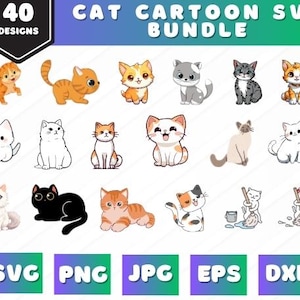 Cat Cartoon Bundle SVG For Cut file, animal hand drawn,charector cartoon,cute cat, doodle,for cricut Silhouette,Cameo