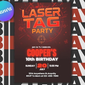 EDITABLE Laser Tag Birthday Invitation, Laser Tag Party Invite Template, Neon Red Glow Laser Tag, Boy Birthday Party, Instant Download
