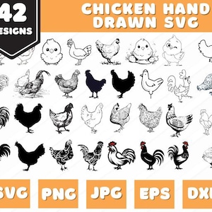 Paquete de SVG de pollo dibujado a mano, SVG de pollo, SVG de gallo, SVG de pollo divertido, SVG de mujer gallina loca, SVG de susurrador de pollos, clipart de pollo