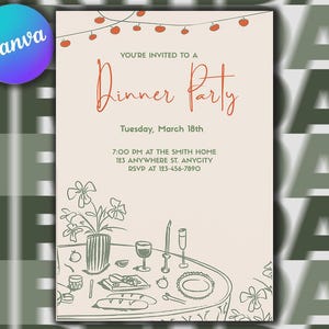 Dinner Party Invitation Template | Editable Hand Drawn Italian Theme Pasta + Tomato Birthday Dinner Party Invite