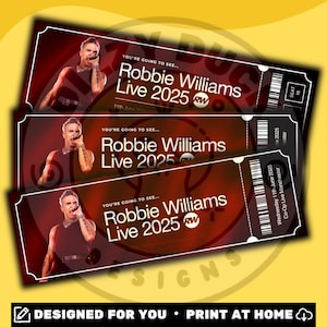Robbie Williams Better Man Tour 2025 | Personalisiertes Event Souvenir DIGITALES TICKET | Zuhause ausdrucken