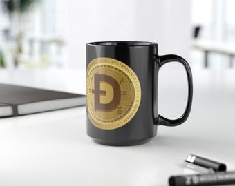 Dogecoin Crypto Bull HODL Mug, Cryptocurrency Coffee Cup, 11oz, 15oz, Black Ceramic Tea Mug, Crypto Investor Gift, HODLer Mug, Dogecoin