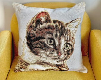 Abverkauf | Kissenbezug mit Tiermotiven, 40x40 cm Jacquard-Kissenbezug, Katzen-, Hunde-, Vogel- und Hasenmotiv, Wald-Cottagecore-Sofa-Dekor