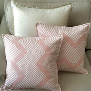 Blush Pink Geometric Cushion Covers: Soft Textured Throw Pillows - Set of 2