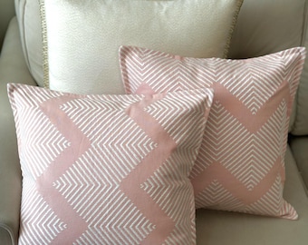Blush Pink Geometric Cushion Covers: Soft Textured Throw Pillows -