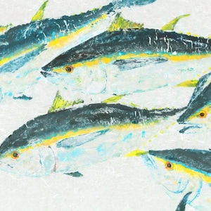 Schooling Tuna - Gyotaku Fish Rubbing - Limited Edition Print (33&quot; x 17&quot;)