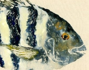 Schafkopf - "Verbrecher" - Gyotaku Fisch reiben - Digitaldruck in limitierter Auflage (18.25 x 11)