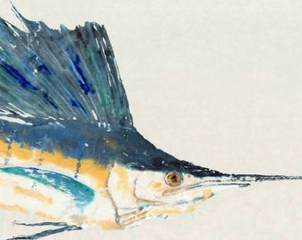Sailfish - "Sail On" - Gyotaku Fish Rubbing - Limited Edition Print (33 x 20.3)