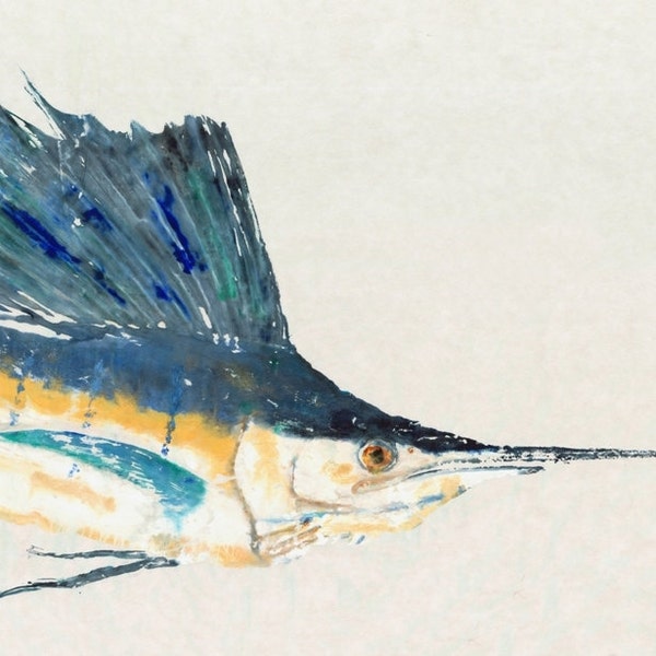 Sailfish - "Sail On" - Gyotaku Fish Rubbing - Limited Edition Print (33 x 20.3)
