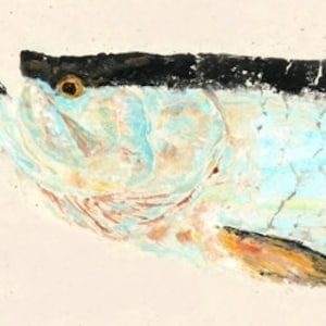 Tarpon - &quot;Silver King II&quot; - Gyotaku Fish Rubbing - Limited Edition Print (36 x 13.5)