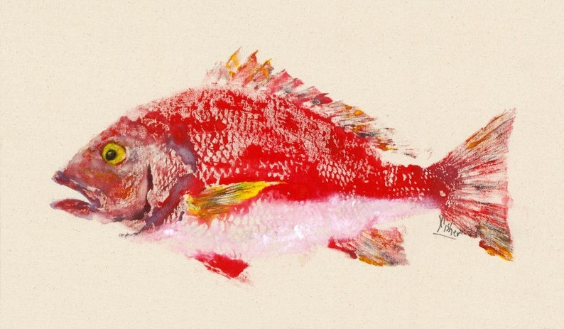 Red Snapper Gyotaku Fish Rubbing Limited Edition Print 18.75 x 11 image 2