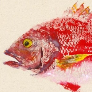 Red Snapper Gyotaku Fish Rubbing Limited Edition Print 18.75 x 11 image 1
