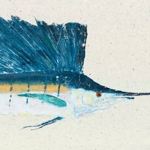 Atlantic Sailfish - Gyotaku Fish Rubbing - Limited Edition Print (36 x 14)