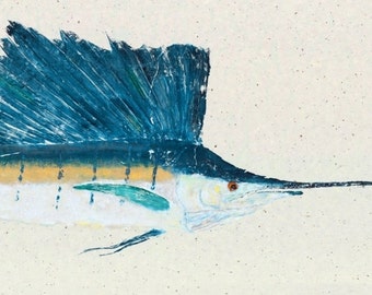 Atlantic Sailfish - Gyotaku Fish Rubbing - Limited Edition Print (37.5 x 14.5)