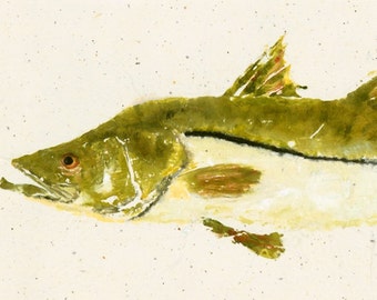 Snook - "Lineside" - Gyotaku Fish Rubbing - Limited Edition Print (32.5" x 13.5")