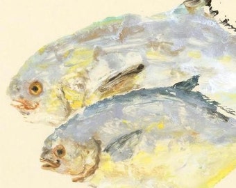 Pompano - Gyotaku Fish Rubbing - Limited Edition Print (17.5 x 11)