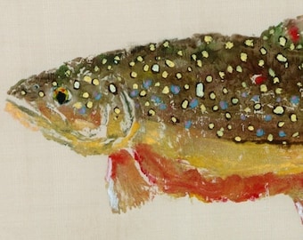 Brook Trout - Gyotaku Fish Rubbing - Limited Edition Print (15 x 7)