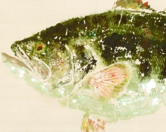 Largemouth Bass - "Lucky Strike" - Gyotaku Fish Rubbing - Limited Edition Print (27 x 13.75)