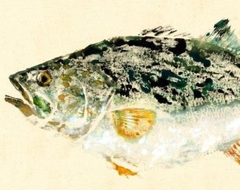 Largemouth Bass - "Unlucky" - Gyotaku Fish Rubbing - Limited Edition Print (20.5 x 11)