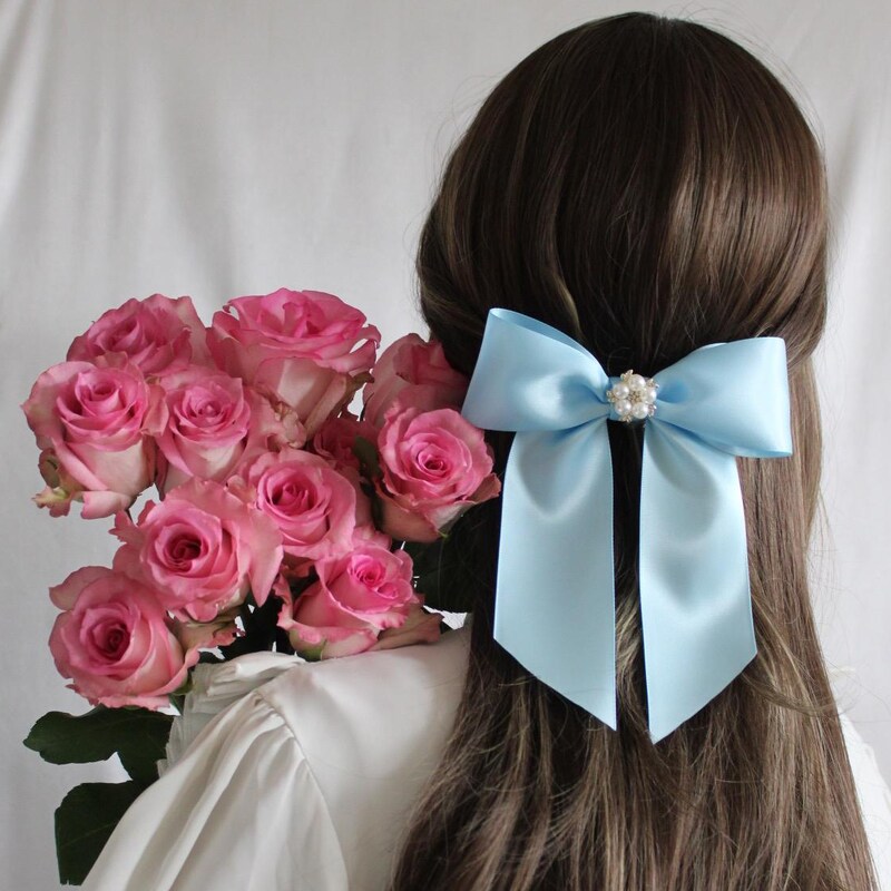 Pear Bow Long Hair Bow With Pearl - Etsy