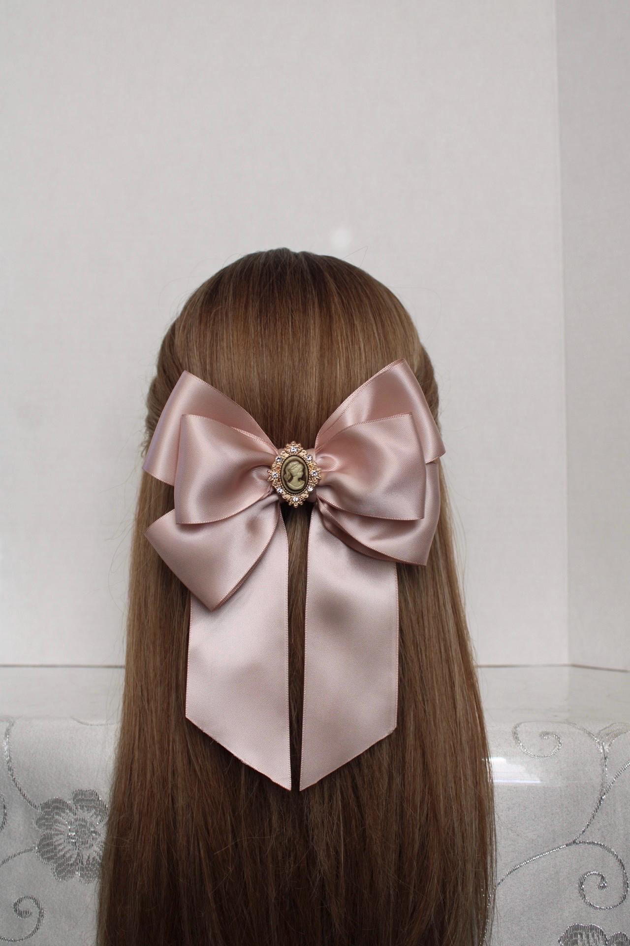 Elegant Beige Ribbon Hair Clip with Gem Accents Festive elegance in the smallest details. FU HAIRCLIP for  main image 2