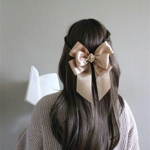 Light Gold Satin Coquette Hair Bow Clip: Elegant Cottagecore Barrette
