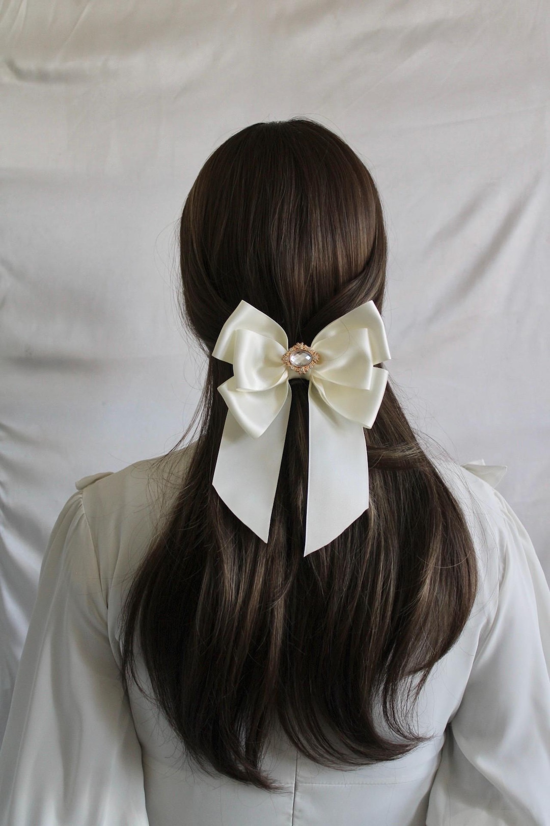 Handmade Cottagecore Festival Ribbon Hair Bow: Lace Boho Clip-In Streamer Handmade Cotton Lace Hair Bow Clip: Vintage Cottagecore  main image 2