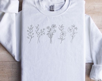 Sweater met wilde bloemen, sweater met ronde hals bloem, bloementrui voor vrouwen, bloementrui, bloemenhoodie, damestrui, wilde bloemen