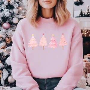 Pink Tree Christmas Sweatshirt, Christmas Tree Pullover, Christmas Crewneck, Christmas Sweatshirt, Ladies Holiday Sweater, Winter Sweatshirt