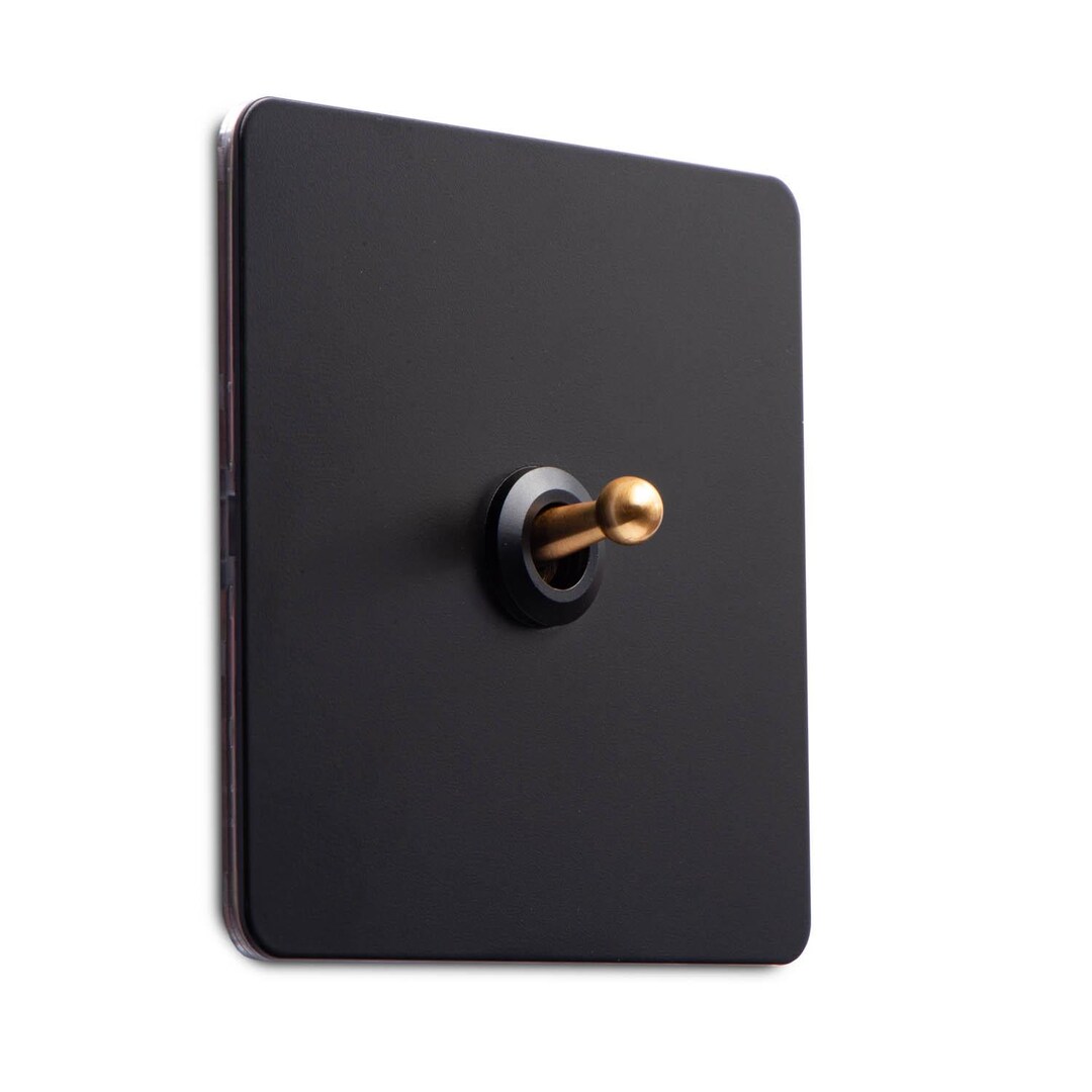 Modern Matte Black Toggle Switch, Stainless Steel Plate, Gold Toggle ...